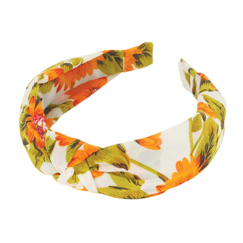White Sunflower Patterned Burnout Knot Headband, create a natural & beautiful look while perfectly matching your color with the easy-to-use sunflower patterned knot headband. Push your hair back and spice up any plain outfit with this knot sunflower patterned headband! Be the ultimate trendsetter & be prepared to receive compliments wearing this chic headband with all your stylish outfits! 