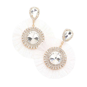 White Teardrop Round Stone Accented Tassel Fringe Dangle Earrings, completed the appearance of elegance and royalty to drag the crowd's attention on special occasions. The beautifully crafted fringe design adds a gorgeous glow to any outfit, making you stand out and more confident.