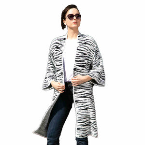 White Tiger Patterned Bell Sleeves Cardigan Outwear Cover Up, the perfect accessory, luxurious, trendy, super soft chic capelet, keeps you warm & toasty. You can throw it on over so many pieces elevating any casual outfit! Perfect Gift Birthday, Holiday, Christmas, Anniversary, Wife, Mom, Special Occasion