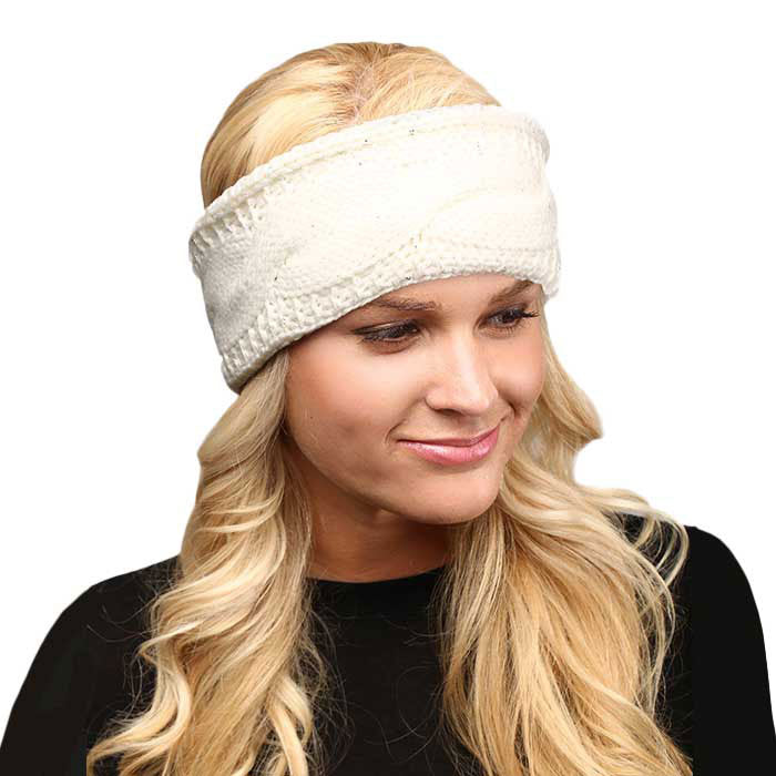 White Twisted Tiny Sequin Soft Knit Headband, Weather you're having a bad hair day, want to wear a pony tail, or have gorgeous cascading curls. This head warmer tops off your style with the perfect touch, knotted headband creates a cozy, trendy look, both comfy and fashionable with a pop of color. Perfect for ice-skating, skiing, camping, or any cold activities. This Head Warmer makes a perfect gift for your loved ones!