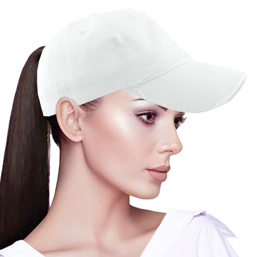 White Distressed Baseball Cap, White Vintage Ponytail Baseball Cap, comfy vintage cap great for a bad hair day, pull your bun or ponytail thru the back opening, great for keeping your hair away from face while exercising, running, playing sports or just taking a walk. Perfect Birthday Gift, Mother's Day Gift, Anniversary Gift, Thank you Gift, Graduation Gift