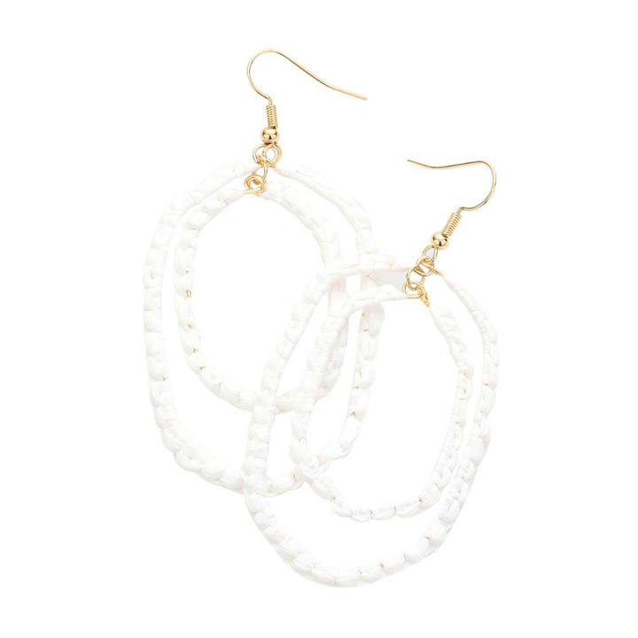 White Woven Raffia Double Open Hexagon Dangle Earrings, enhance your attire with these beautiful raffia earrings to show off your fun trendsetting style. Get a pair as a gift to express your love for any woman person or for just for you on birthdays, Mother’s Day, Anniversary, Holiday, Christmas, Parties, etc.