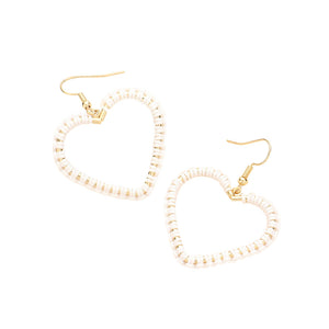 White Woven Thread Open Metal Heart Dangle Earrings, Take your love for statement accessorizing to a new level of affection with the heart dangle earrings. These earring crafted with Woven Thread and a heart design adds a gorgeous glow to any outfit. Adorable and will get you into that holiday mood in an instant! Wear these gorgeous earrings to make you stand out from the crowd & show your trendy choice this valentine.