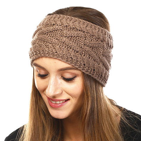 Wide Solid Taupe Cable Knit Earmuff Headband Soft Taupe Knit Ear Warmer Headband soft cable knit ear warmer will shield you from cold weather ensuring all day comfort. The ear band is wide, soft & comfortable adding a sleek style to your ensemble. Perfect Gift Christmas, Birthday, Holiday, Anniversary, Valentine's Day, Loved One