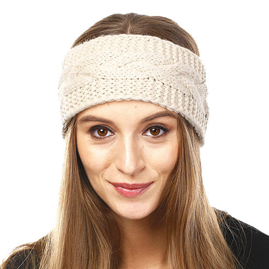 Wide Solid Beige Cable Knit Earmuff Headband Soft Beige Knit Ear Warmer Headband soft cable knit ear warmer will shield you from cold weather ensuring all day comfort. The ear band is wide, soft & comfortable adding a sleek style to your ensemble. Perfect Gift Christmas, Birthday, Holiday, Anniversary, Valentine's Day, Loved One