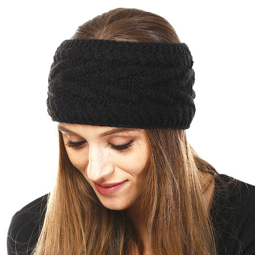 Wide Solid Black Cable Knit Earmuff Headband Soft Black Knit Ear Warmer Headband soft cable knit ear warmer will shield you from cold weather ensuring all day comfort. The ear band is wide, soft & comfortable adding a sleek style to your ensemble. Perfect Gift Christmas, Birthday, Holiday, Anniversary, Valentine's Day, Loved One