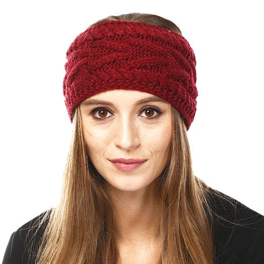 Wide Solid Burgundy Cable Knit Earmuff Headband Soft Burgundy Knit Ear Warmer Headband soft cable knit ear warmer will shield you from cold weather ensuring all day comfort. The ear band is wide, soft & comfortable adding a sleek style to your ensemble. Perfect Gift Christmas, Birthday, Holiday, Anniversary, Valentine's Day, Loved One