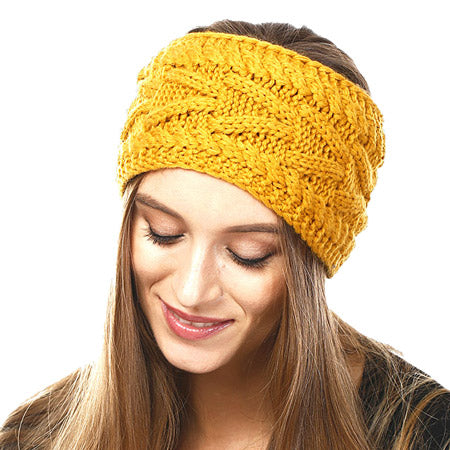 Wide Solid Mustard Cable Knit Earmuff Headband Soft Mustard Knit Ear Warmer Headband soft cable knit ear warmer will shield you from cold weather ensuring all day comfort. The ear band is wide, soft & comfortable adding a sleek style to your ensemble. Perfect Gift Christmas, Birthday, Holiday, Anniversary, Valentine's Day, Loved One