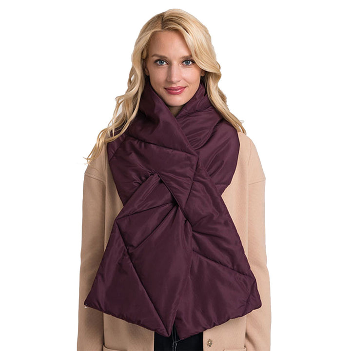 Wine Padding Oblong Pull Through Scarf, delicate, warm, on trend & fabulous, a luxe addition to any cold-weather ensemble. Great for daily wear in the cold winter to protect you against chill, classic infinity-style scarf & amps up the glamour with plush material that feels amazing snuggled up against your cheeks.