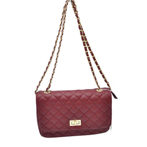 Wine Trendy Quilted Vegan Leather Messenger Crossbody Bag, A classic quilted bag never goes out of style, This cross-body bag is a stylish day-to-night accessory. It's a simple but eye-catching accessory to enrich your look with any outfit. The outer is adorned with quilting and stamped with branded hardware and you'll find a roomy compartment inside complete with a zipped pocket. Use it for a look that will get you noticed style with your glam outfit