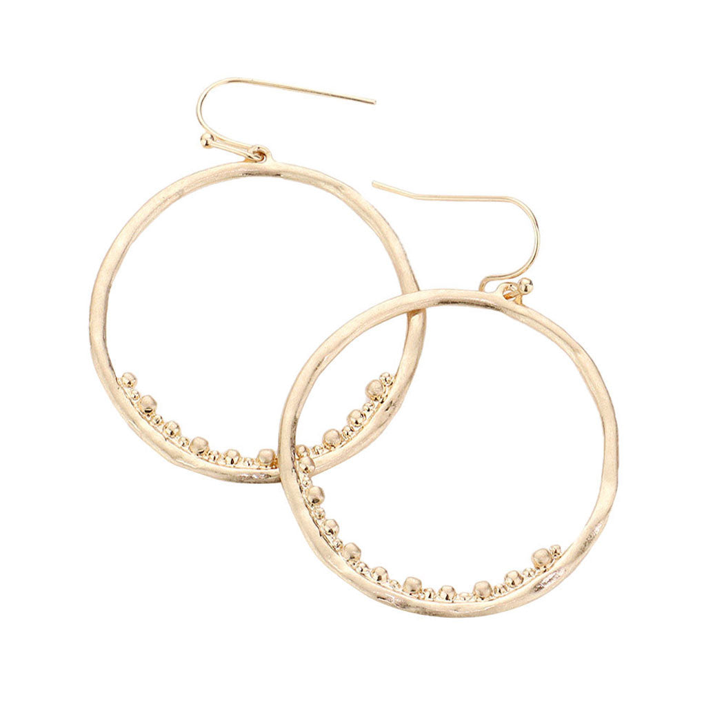 Worn Gold Bubble Detailed Irregular Metal Open Circle Dangle Earrings, put on a pop of color to complete your ensemble. Beautifully crafted design adds a gorgeous glow to any outfit Perfect for adding just the right amount of shimmer & shine . Perfect Birthday Gift, Anniversary Gift, Mother's Day Gift, Graduation Gift.
