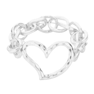 Worn Silver Hammered Open Metal Heart Stretch Bracelet, These Metal Heart bracelets are easy to put on, take off and so comfortable to for daily wear. Pair these with tee and jeans and you are good to go. It will be your new favorite go-to accessory. Perfect Birthday gift, friendship day, Mother's Day, Graduation Gift or any special occasion.
