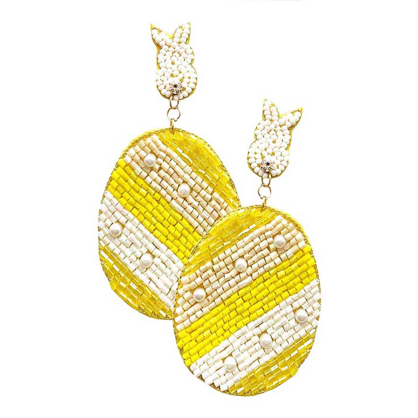 Yellow Felt Back Beaded Easter Bunny Egg Link Dangle Earrings. Perfect for the festive season, embrace the Easter spirit with these cute enamel painted egg earrings, these adorable dainty gift earrings are bound to cause a smile or two. Surprise your loved ones on this Easter Sunday occasion, great gift idea for Wife, Mom, or your Loving One.