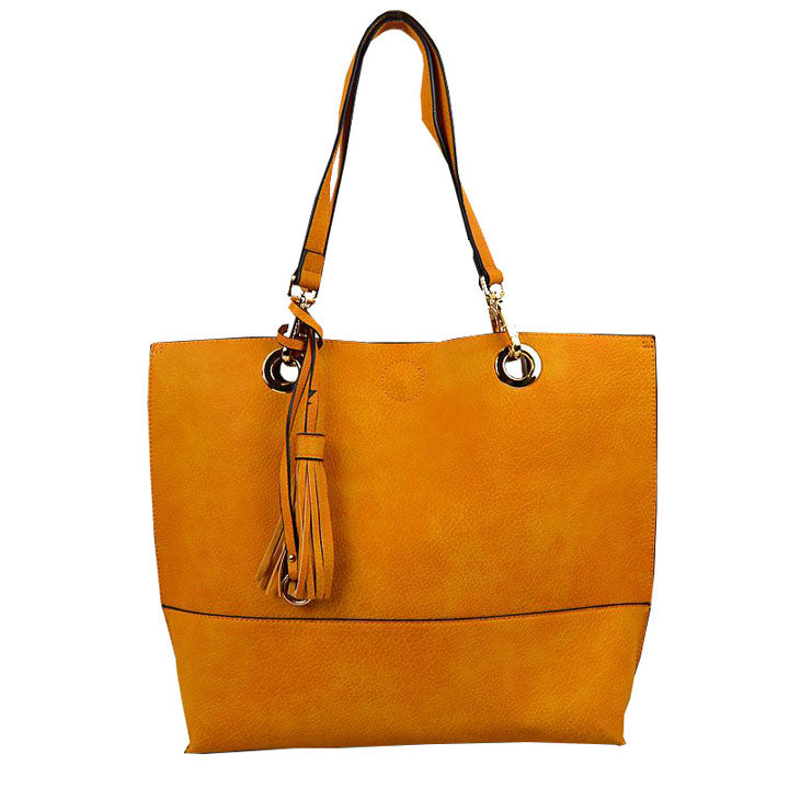 Yellow 2 N 1 Womens Reversible Tote Shoulder Handbag. Handbag has plenty of room to fit all your items, also comes with a removable insert bag that doubles as lining to the bag, or can be removed and worn as a crossbody bag. Great for different activities including quick getaways, long weekends, picnics, beach or even to go to the gym!  Easy to carry with you in your hands or around your shoulders. This 2 in 1 tote bag is just what the boss lady needs!