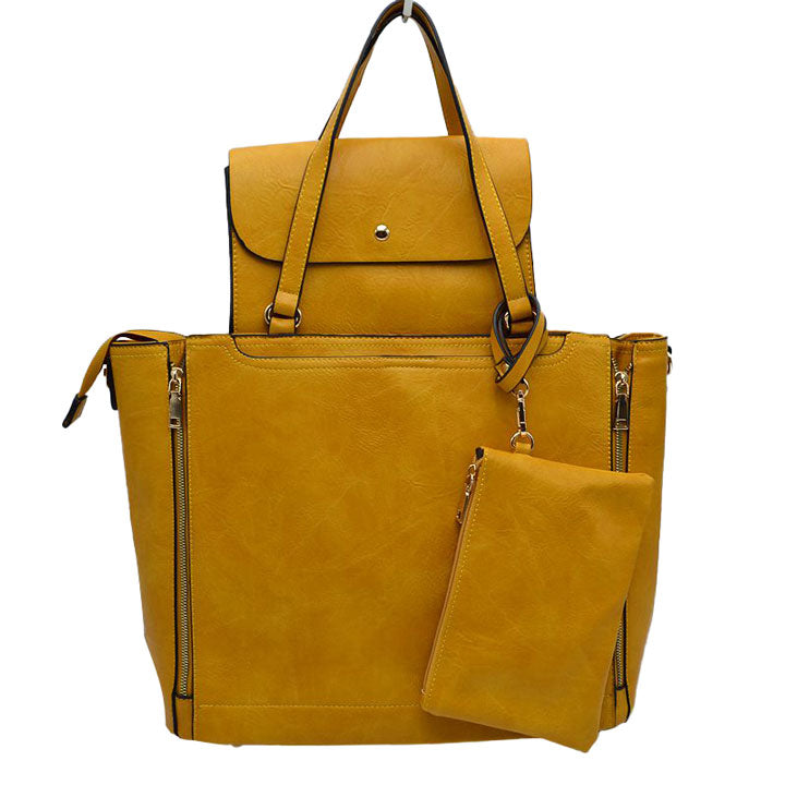 Yellow 3 in 1 Side Zipper Women's Handbag set. Ideal for parties, events, holidays, pair these handbags with any ensemble for a polished look. Versatile enough for using straight through the week, perfect for carrying around all-day. Great Birthday Gift, Anniversary Gift, Mother's Day Gift, Graduation Gift, Valentine's Day Gift. Wear as a crossbody, shoulder bag, or hand carry for your favorite look. 