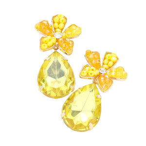 Yellow Beaded Flower Teardrop Stone Link Dangle Earrings, are nicely designed to show your unique & beautiful outlook with flower-themed dangle earrings. Wear these beautiful stone beaded earrings to get immediate compliments. Highlight your appearance and grasp everyone's eye at any place. Enhance your attire with this beautiful flower & leaf-themed earrings to show off your fun trendsetting style. 