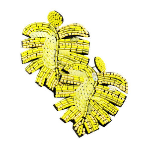 Yellow Beaded Tropical Leaf Dangle Earrings. Look like the ultimate fashionista with these Earrings! Add something special to your outfit this Valentine! Special It will be your new favorite accessory. Perfect Birthday Gift, Mother's Day Gift, Anniversary Gift, Graduation Gift, Prom Jewelry, Valentine's Day Gift, Thank you Gift.