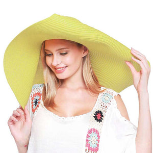 Yellow Fashionable Solid Straw Sun Hat, adds a great accent to your wardrobe, This elegant, timeless & classic Hat looks cool & fashionable. Perfect for that bad hair day, or simply casual everyday wear; Great gift for that fashionable on-trend friend. Perfect Gift Birthday, Holiday, Anniversary, Valentine's Day.