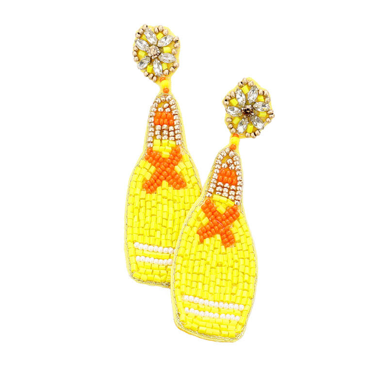 Yellow Felt Back Beaded Champagne Dangle Earrings, Seed Beaded champagne dangle earrings fun handcrafted jewelry that fits your lifestyle, adding a pop of pretty color. Enhance your attire with these vibrant artisanal earrings to show off your fun trendsetting style. Goes with any of your casual outfits and Adds something extra special. Great gift idea for Wife, Mom, or your Loving One.