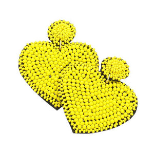 Yellow Felt Back Beaded Heart Dangle Earrings, Take your love for statement accessorizing to a new level of affection with the heart dangle earrings. Accent all your sundresses with the extra fun vibrant color handmade beaded heart earrings, which are crafted with high-quality seed beads with elaborate handwoven knit by Artisans. Wear these gorgeous earrings to make you stand out from the crowd & show your trendy choice. 