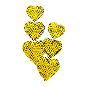 Yellow Felt Back Beaded Triple Heart Link Dangle Earrings, put on a pop of color to complete your ensemble. Perfect for adding just the right amount of shimmer & shine and a touch of class to special events. Perfect Birthday Gift, Anniversary Gift, Mother's Day Gift, Graduation Gift.
