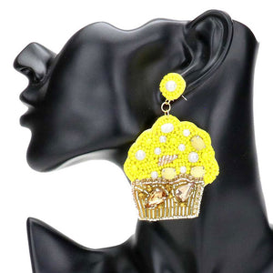 Yellow Felt Back Multi Bead Cupcake Earrings. Beaded Cupcake earrings fun handcrafted jewelry that fits your lifestyle, These gorgeous pieces will show your class in any special occasion. Enhance your attire with these vibrant artisanal earrings to show off your fun trendsetting style. Goes with any of your casual outfits and Adds something extra special. Great gift idea for your Loving One.