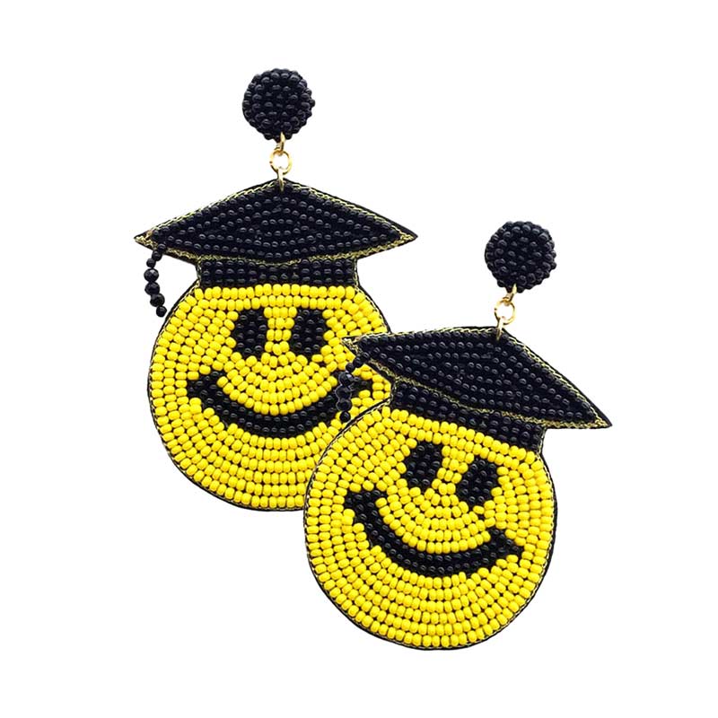 Yellow Felt Back Seed Beaded Graduation Smile Face Dangle Earrings, enhance your attire with these Dangle Earrings to show off your fun trendsetting style. These Earrings will garner compliments all day long. These are Perfect gifts for birthdays, Mother’s Day, anniversaries, holidays, Christmas, Parties, and occasions.
