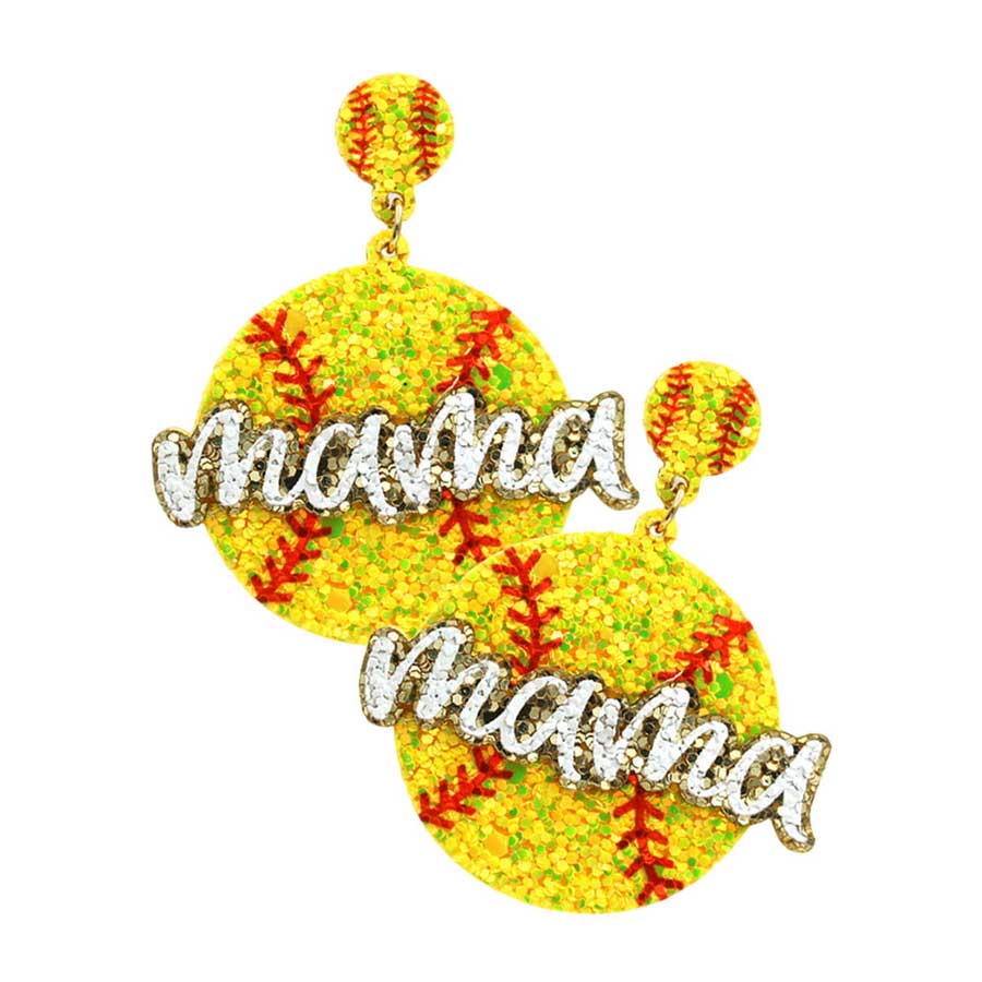 Yellow Felt Back Sequin Baseball Mama Dangle Earrings, are beautifully designed with a message theme that will make a glowing touch on everyone, especially those who love sports or baseball. This is awesome pair of earrings that is perfect for showing your love for your mom! It features a beautiful sequin design. Ideal for wearing while going out with mom or on mother's day, valentine's day, family occasions, mom's birthday, & other meaningful occasions with mom. 