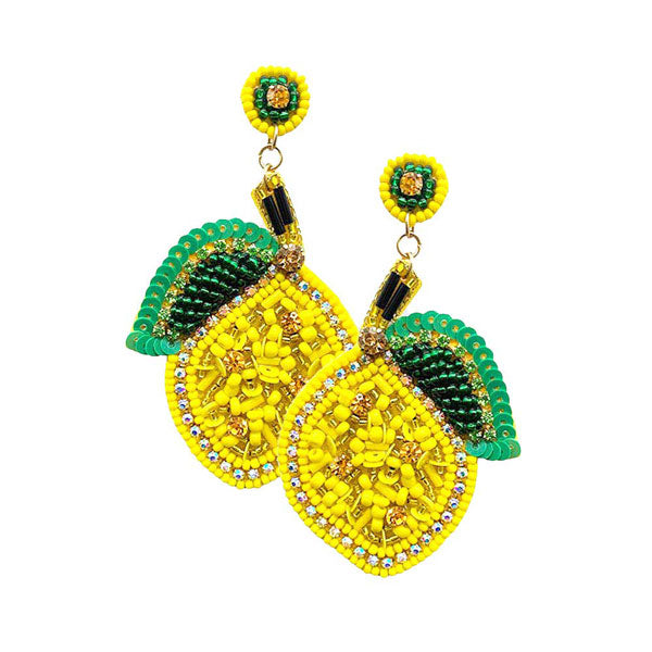 Yellow Felt Back Sequin Rhinestone Seed Beaded Lemon Dangle Earrings .Seed beaded lemon earrings fun handcrafted jewelry that fits your lifestyle. Look like the ultimate fashionista with these Earrings! Add something special to your outfit! Jewelry that fits your lifestyle, adding a pop of pretty color. Awesome gift for birthday, Anniversary, Valentine’s Day or any special occasion. 