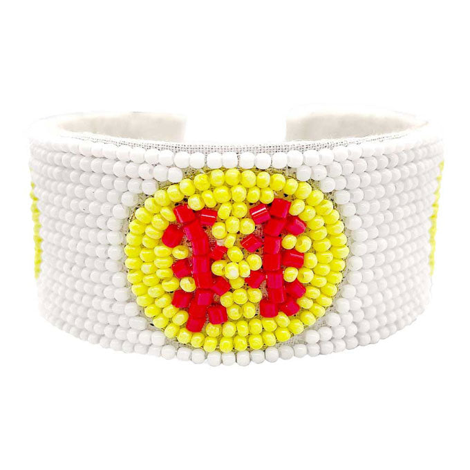 Yellow Felt Back Softball Seed Beaded Cuff Bracelet. jewellery that fits your lifestyle, adding a pop of pretty color. Enhance your attire with this vibrant beautiful cuff bracelet. Lightweight and comfortable for wearing all day long. Goes with any of your casual outfits and Adds something extra special. Great gift idea for Birthday, Mothers day, Friendship Day or any other events.