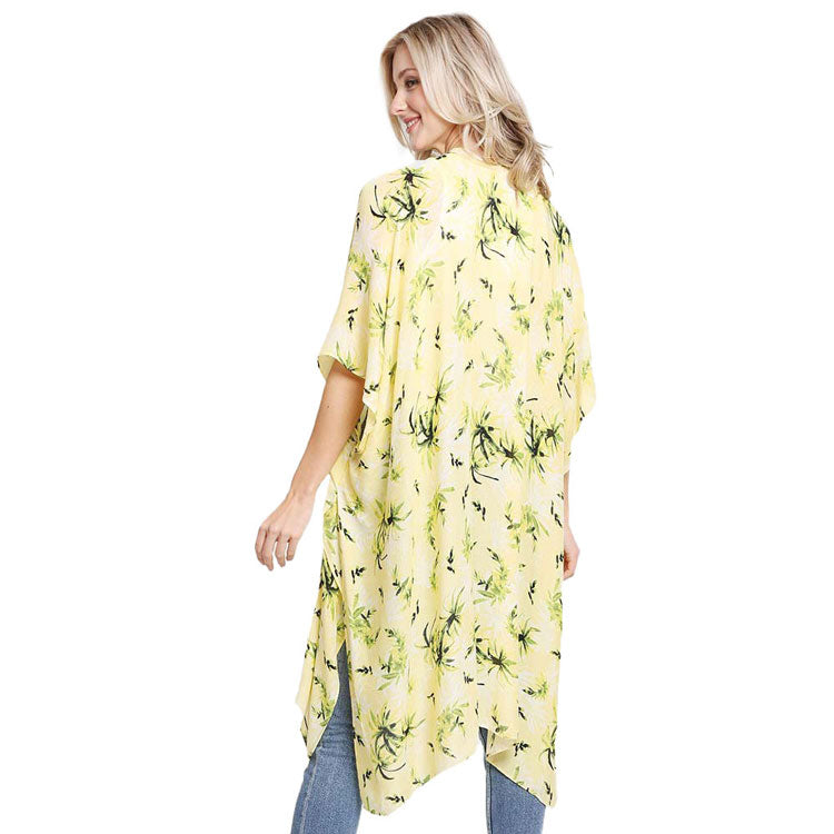 Yellow Floral Printed Cover Up Kimono Poncho. This timeless Kimono Poncho is Soft, Lightweight and Breathable Fabric, Comfortable to Wear. Sophisticated, flattering and cozy, this Poncho drapes beautifully for a relaxed, pulled-together look. Suitable for Weekend, Work, Holiday, Beach, Party, Club, Night, Evening, Date, Casual and Other Occasions in Spring, Summer and Autumn.