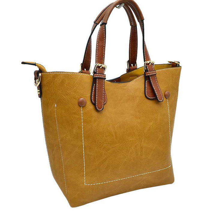 Yellow Genuine Leather Tote Shoulder Handbags For Women. Ideal for everyday occasions such as work, school, shopping, etc. Made of high quality leather material that's light weight and comfortable to carry. Spacious main compartment with magnetic snap closure to safely store a variety of personal items such as wallet, tablet, phone, books, and other essentials. One interior open pocket for small accessories within hand's reach.