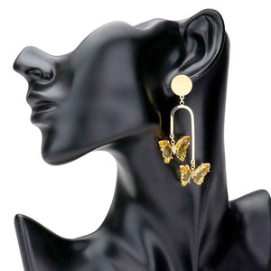 Yellow Geometric Metal Double Lucite Butterfly Dangle Earrings, will take your look up a notch, versatile enough for wearing straight through the week, perfectly lightweight for all-day wear, coordinate with any ensemble from business casual to everyday wear, the perfect addition to every outfit. Adds a touch of nature-inspired butterfly themed  beauty to your look.Gift someone or yourself these ultra-chic earrings,