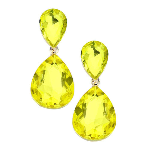 Women's Glass Crystal Teardrop Evening Dangle Earrings - Yellow