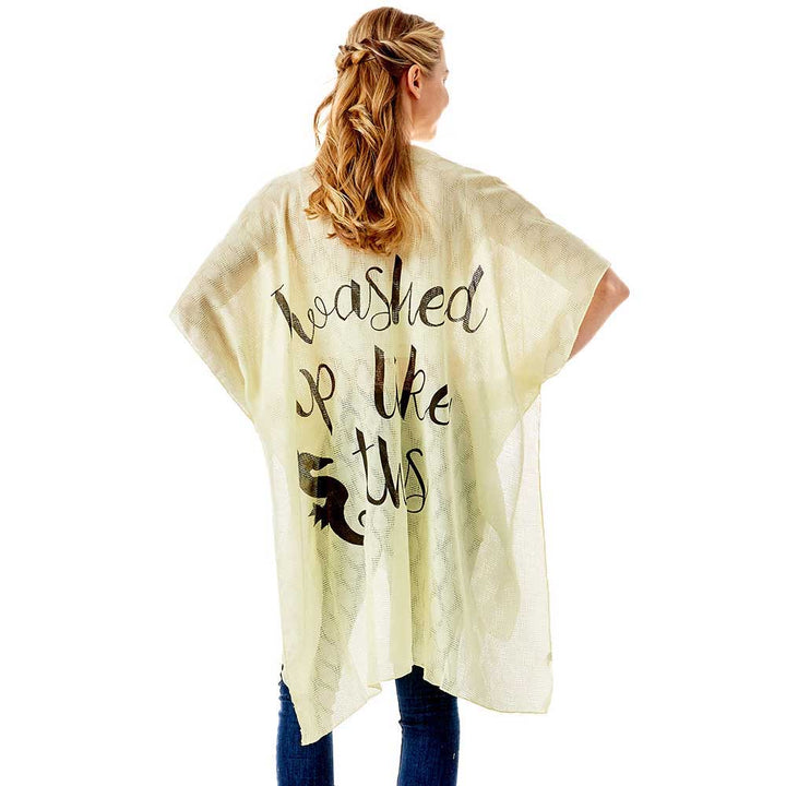 Yellow I Washed Up Like This Solid Lettering Cover Up Poncho, The lightweight poncho top is made of soft and breathable Viscose material. The fashionista Poncho Cover up with open front design, simple basic style, easy to put on and down. Perfect Gift for Wife, Mom, Birthday, Holiday, Anniversary, Fun Night Out.