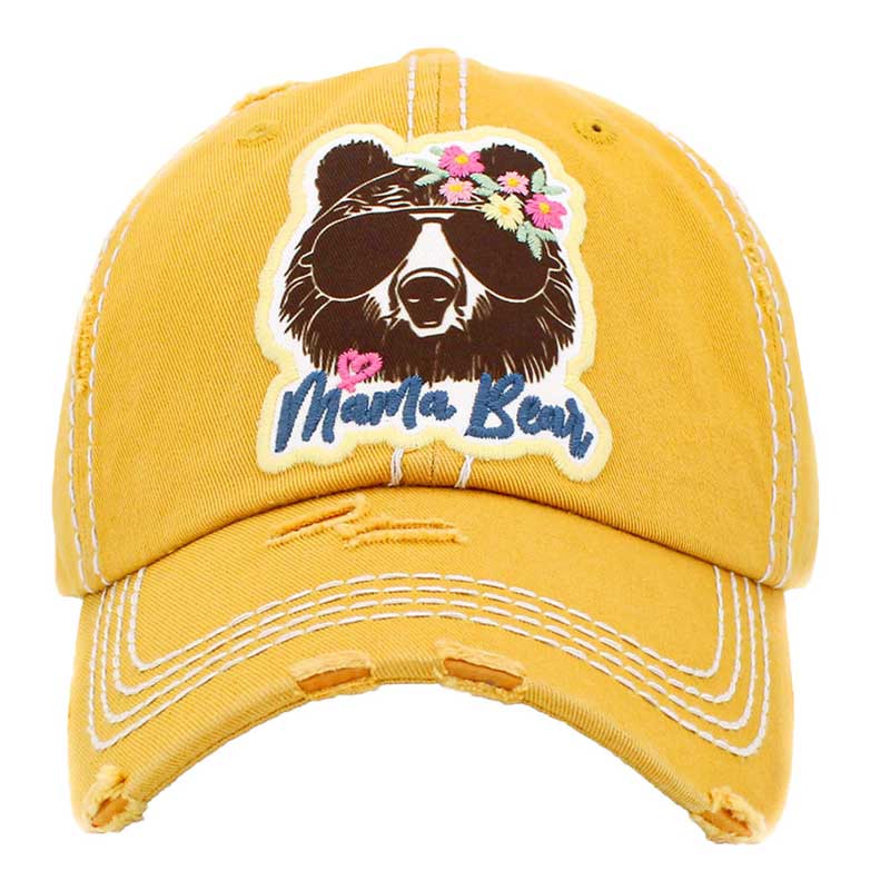 Yellow Mama Bear Message Vintage Baseball Cap. Fun cool animal themed vintage cap. This peace Mama Bear embroidered baseball cap is made for you. It's fully adjustable and easy to style! Perfect to keep your hair away from you face while exercising, running, playing tennis or just taking a walk outside. Adjustable Velcro strap gives you the perfect fit.