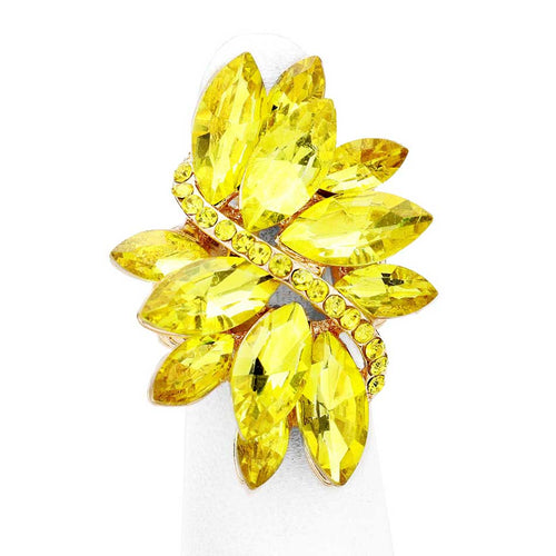 Marquise Crystal Cluster Stretch Ring - Yellow