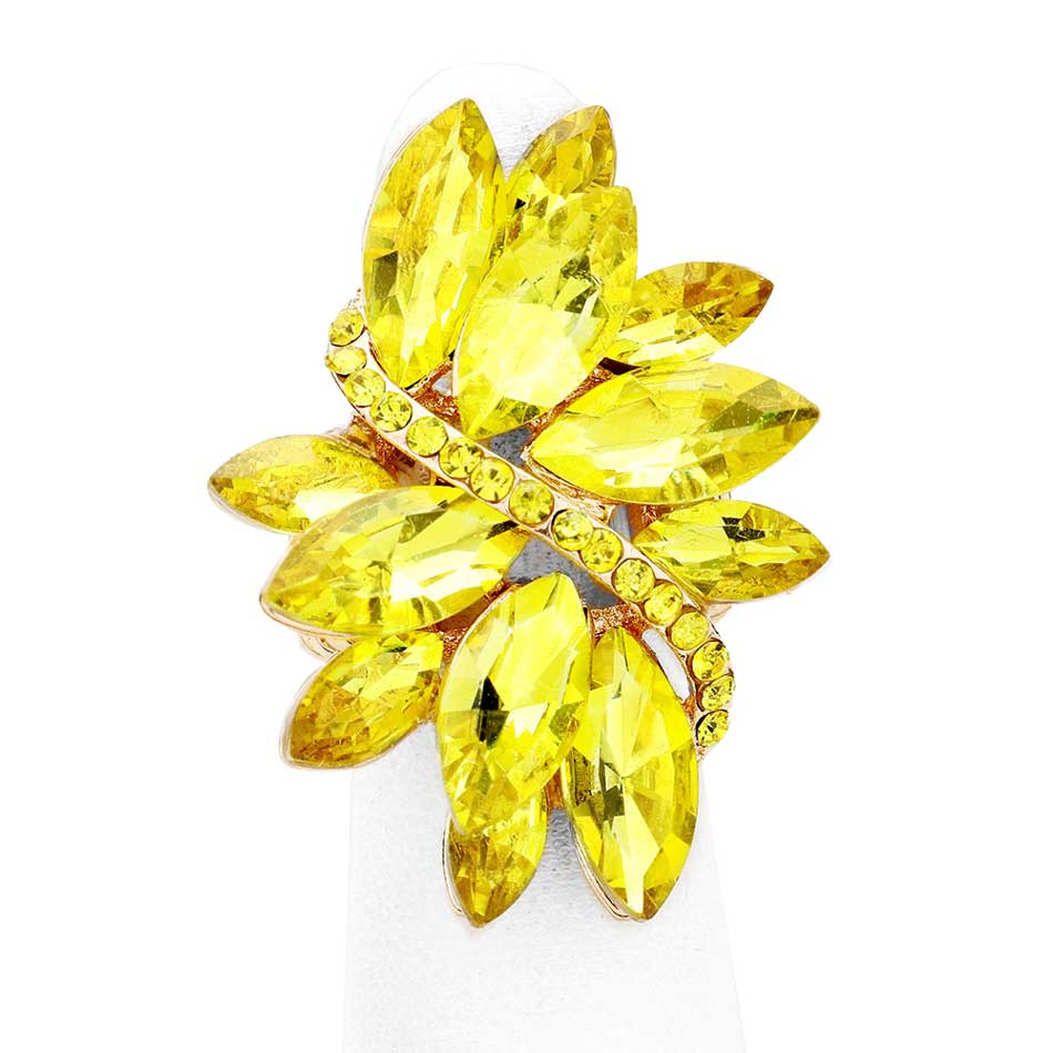 Yellow Marquise Crystal Cluster Stretch Ring, Beautifully crafted design adds a gorgeous glow to any outfit. Jewelry that fits your lifestyle! Perfect for adding just the right amount of shimmer & shine and a touch of class to special events. Perfect Birthday Gift, Anniversary Gift, Mother's Day Gift, Graduation Gift, Just Because Gift, Thank you Gift.