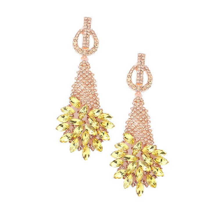 Yellow Marquise Stone Cluster Accented Evening Earrings, put on a pop of color to complete your ensemble. Perfect for adding just the right amount of shimmer & shine and a touch of class to special events. Perfect Birthday Gift, Anniversary Gift, Mother's Day Gift, Graduation Gift.