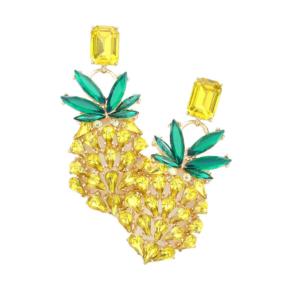 Yellow Multi Stone Pineapple Dangle Evening Earrings, are beautifully designed on a fruits-food theme to put on a pop of color and complete your ensemble. Perfect gift for Anniversaries, birthdays, Graduation, pineapple lovers persons, etc. Show off your trendy choice & perfect combination with these beautiful earrings.