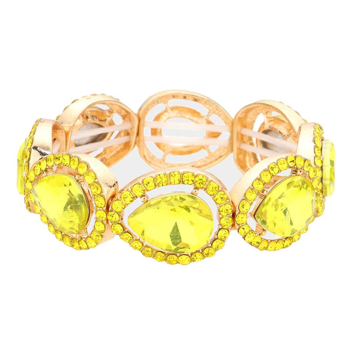 Yellow Pave Teardrop Trim Glass Crystal Stretch Evening Bracelet, is a beautiful addition to your perfect choice to represent your perfect class and gorgeousness on any special occasion. Make the day special with the glowing beauty of this awesome Crystal Stretch Evening Bracelet. Wear this beauty to add a gorgeous glow to your special outfit at weddings, wedding showers, receptions, anniversaries, and other special occasions.