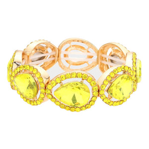 Yellow Pave Teardrop Trim Glass Crystal Stretch Evening Bracelet, is a beautiful addition to your perfect choice to represent your perfect class and gorgeousness on any special occasion. Make the day special with the glowing beauty of this awesome Crystal Stretch Evening Bracelet. Wear this beauty to add a gorgeous glow to your special outfit at weddings, wedding showers, receptions, anniversaries, and other special occasions.