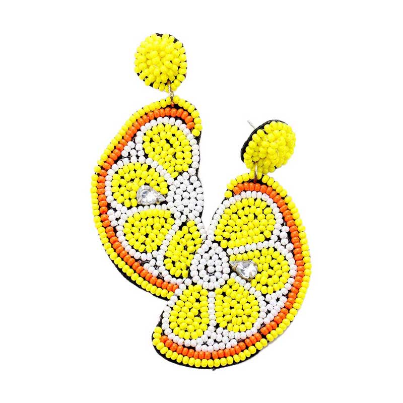 Yellow Seed Bead Lemon Earrings. Take your love for statement accessorizing to a new level of affection with these seed bead earrings! Highlight your appearance, grasp everyone's eye in your party. Perfect gift on Christmas, Valentine's Day, Anniversaries as well as birthday for your beloved ones.