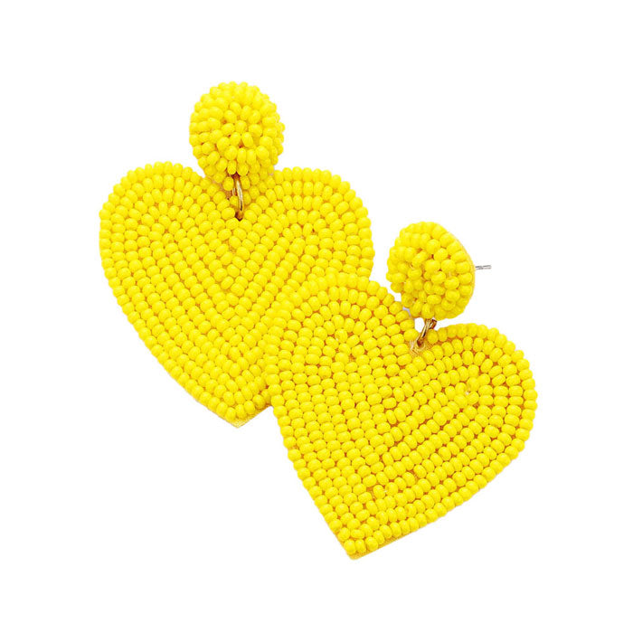 Yellow Seed Beaded Heart Drop Earrings. Look like the ultimate fashionista with these Earrings! Add something special to your outfit this Valentine! Special It will be your new favorite accessory. Perfect Birthday Gift, Mother's Day Gift, Anniversary Gift, Graduation Gift, Prom Jewelry, Valentine's Day Gift, Thank you Gift.