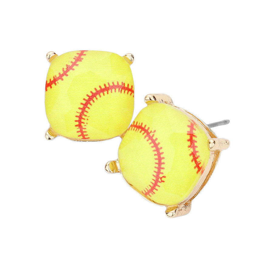 Yellow Softball Printed Square Stud Earrings, these colors will pair well with all your wardrobe. Fun & trendy, these  sports themed stud earrings will accent your look.  Coordinate these earrings with any ensemble from business casual wear, Lightweight and comfortable for wearing all through the week. Perfect Birthday Gift, Valentine's Day Gift, Anniversary Gift, Mother's Day Gift, Thank you Gift. 