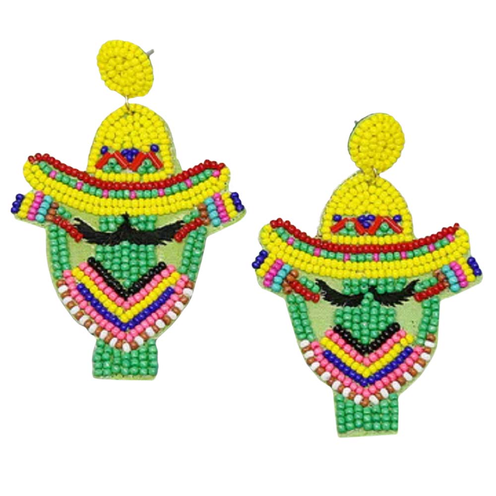 Yellow Sombrero With Mustache Seed Bead Earrings, enhance your attire with these beautiful seed-beaded earrings to show off your fun trendsetting style. It Can be worn with any daily wear such as shirts, dresses, T-shirts, etc. This sombrero with mustache earrings will garner compliments all day long. Whether you're wearing a dress or a coat, these earrings will make you look more glamorous and beautiful. 