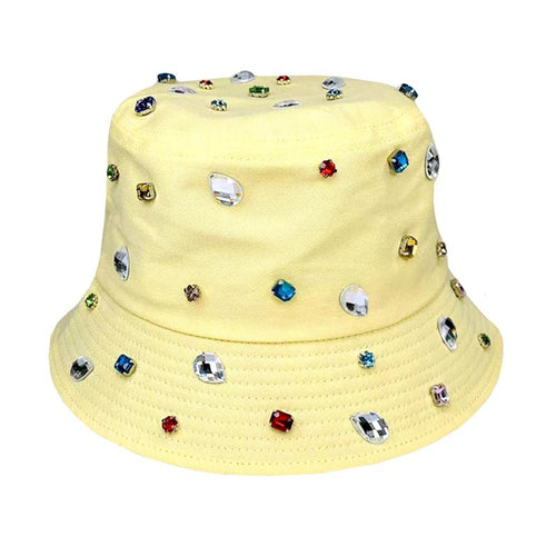 Sombrero de pescador adornado con piedras - Amarillo