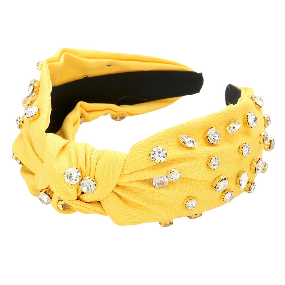 Yellow Stone Embellished Burnout Knot Headband, the combination of stone sewn on a knot headband will make you feel glamorous. Be ready to receive compliments. Be the ultimate trendsetter wearing this knot headband with all your stylish outfits! Exquisite enough to use on the wedding day.