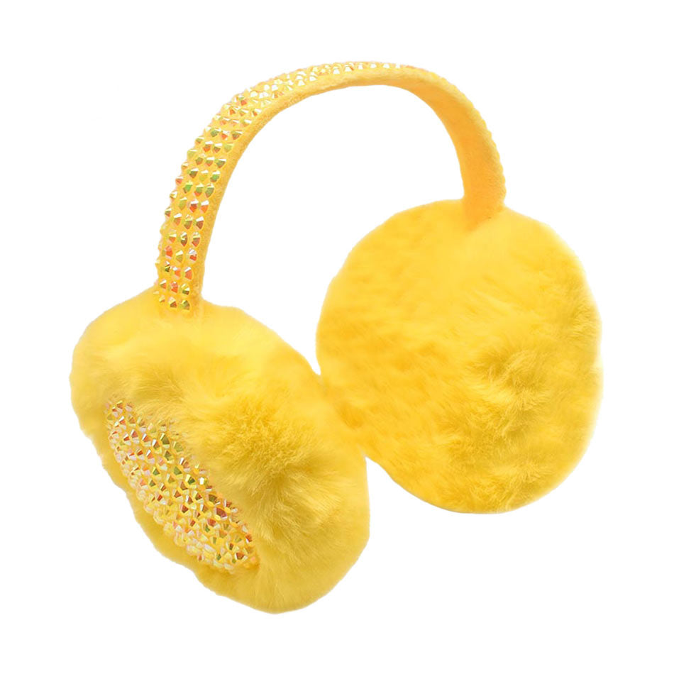 Yellow Studded Fluffy Plush Fur Foldable Earmuff, is soft & furry that will shield your ears from cold winter weather ensuring all-day comfort. The plush fur foldable design earmuff creates a cozy feel & gives you a trendy look. It's both comfy and fashionable. These are so soft and toasty that you’ll want to wear them everywhere, especially while running out of the door in the cold weather in the mood.