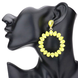 Yellow Teardrop Stone Cluster Open Circle Dangle Evening Earrings. Beautifully crafted design adds a gorgeous glow to any outfit. Jewelry that fits your lifestyle! Perfect Birthday Gift, Anniversary Gift, Mother's Day Gift, Anniversary Gift, Graduation Gift, Prom Jewelry, Just Because Gift, Thank you Gift.